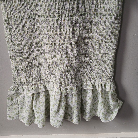 Mable Women's Size Large Smocked Long Ruffle Sleeveless Dress Green Floral Midi - Picture 15 of 16
